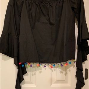 Blacked cropped Pom Pom bo-ho top size medium